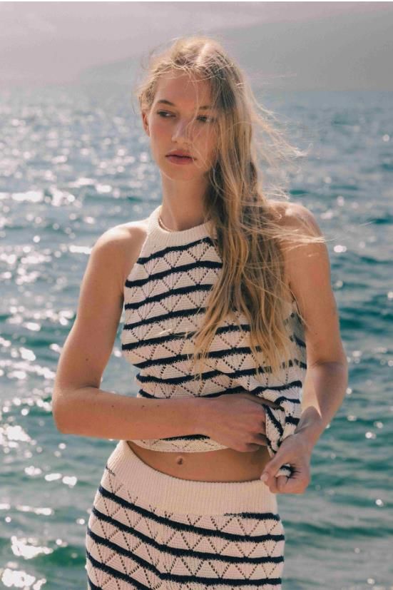 The Korner top bleu/beige