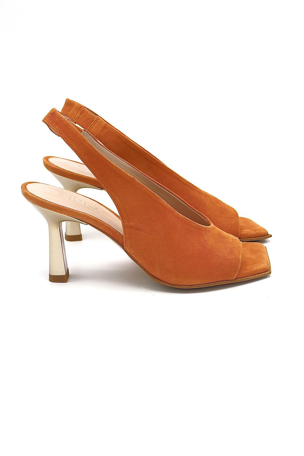 Sandale en daim orange & bout carré ZINDA | Marine