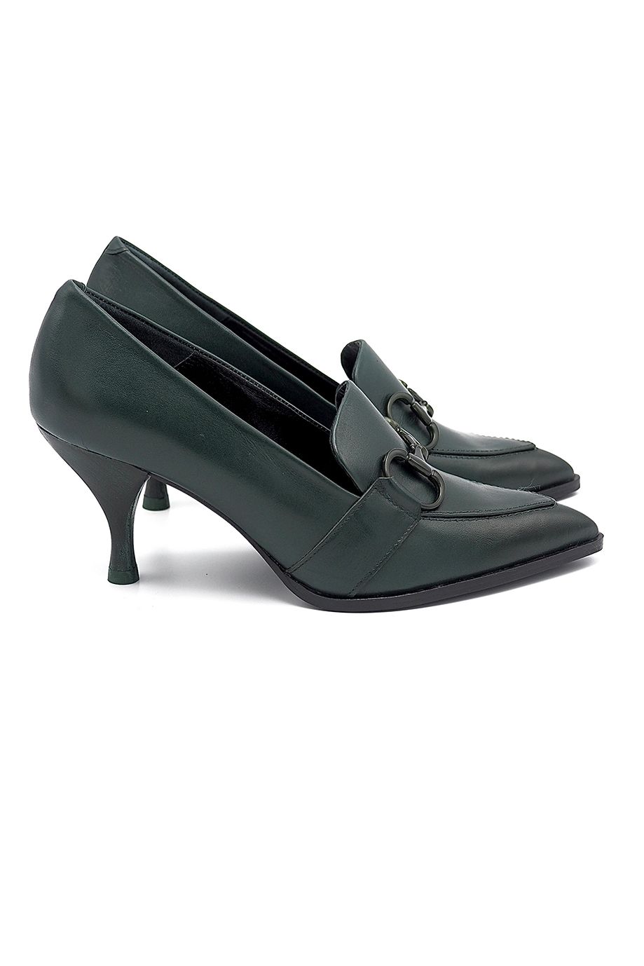 Chaussure à talon fin en cuir vert sombre ZINDA | Marine