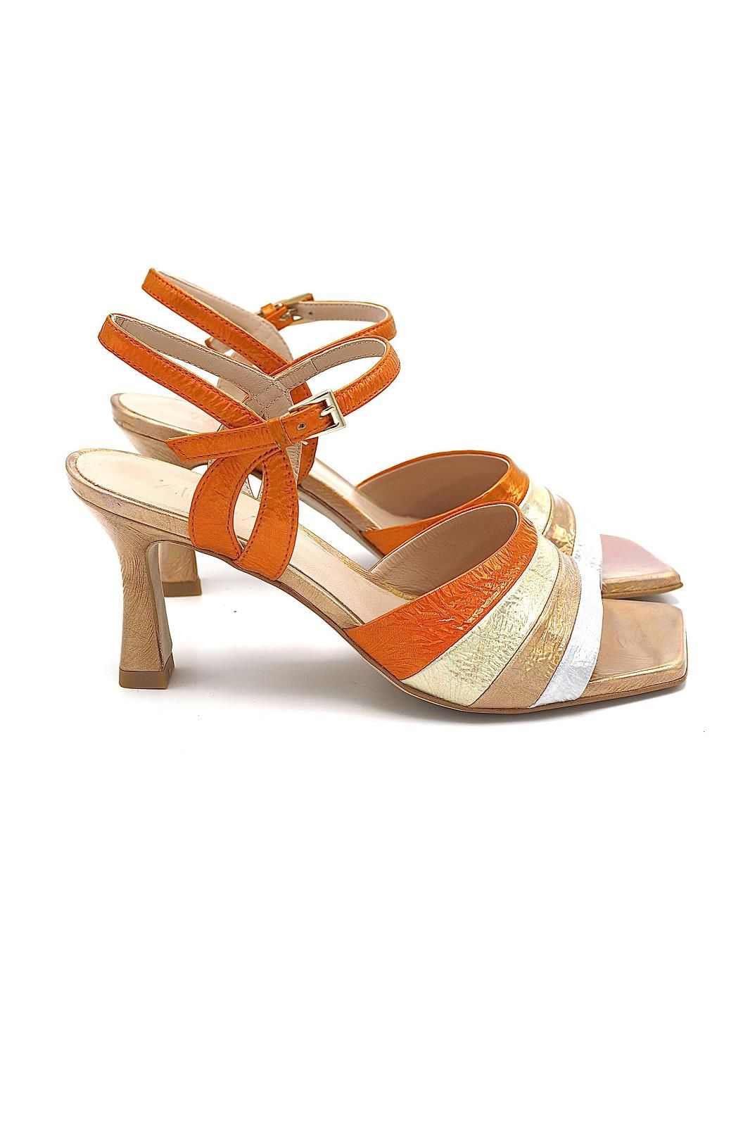 Sandale tricolore orange à talon ZINDA | Marine